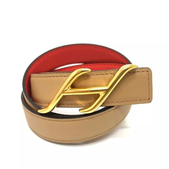 HERMES Constance Belt Buckle HDN Reversible Belt Brown x orange /GoldHardware - Picture 1 of 12